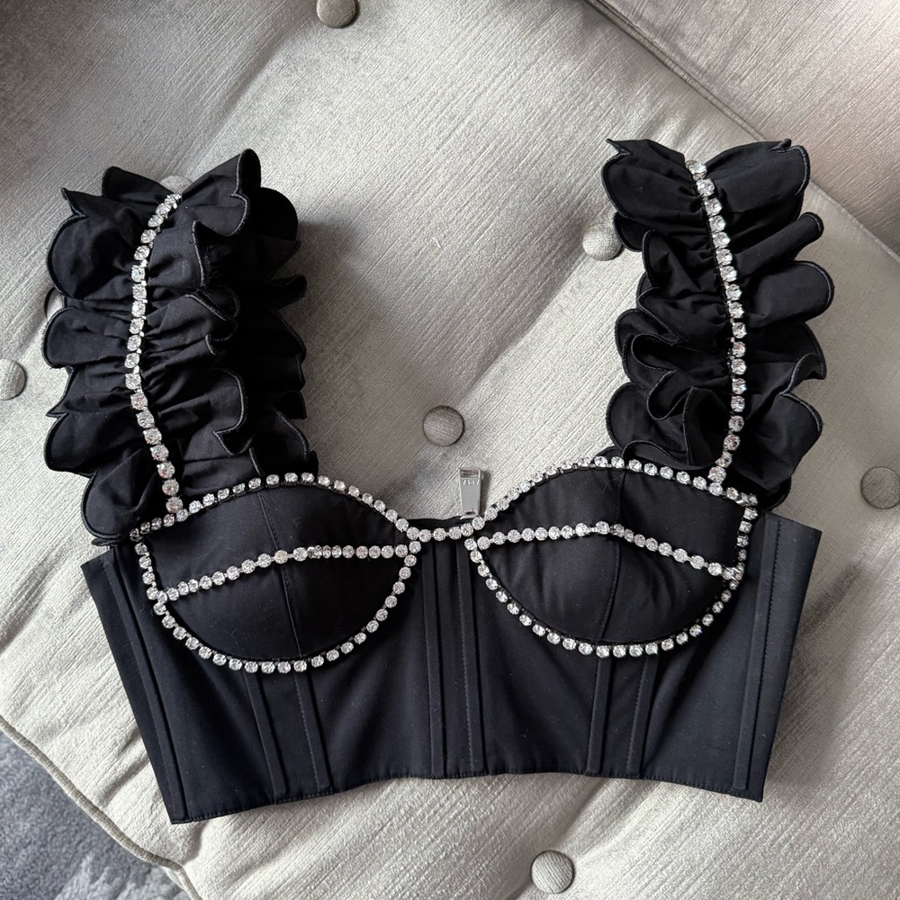 AREA Crystal-embellished cropped top 4 Black New